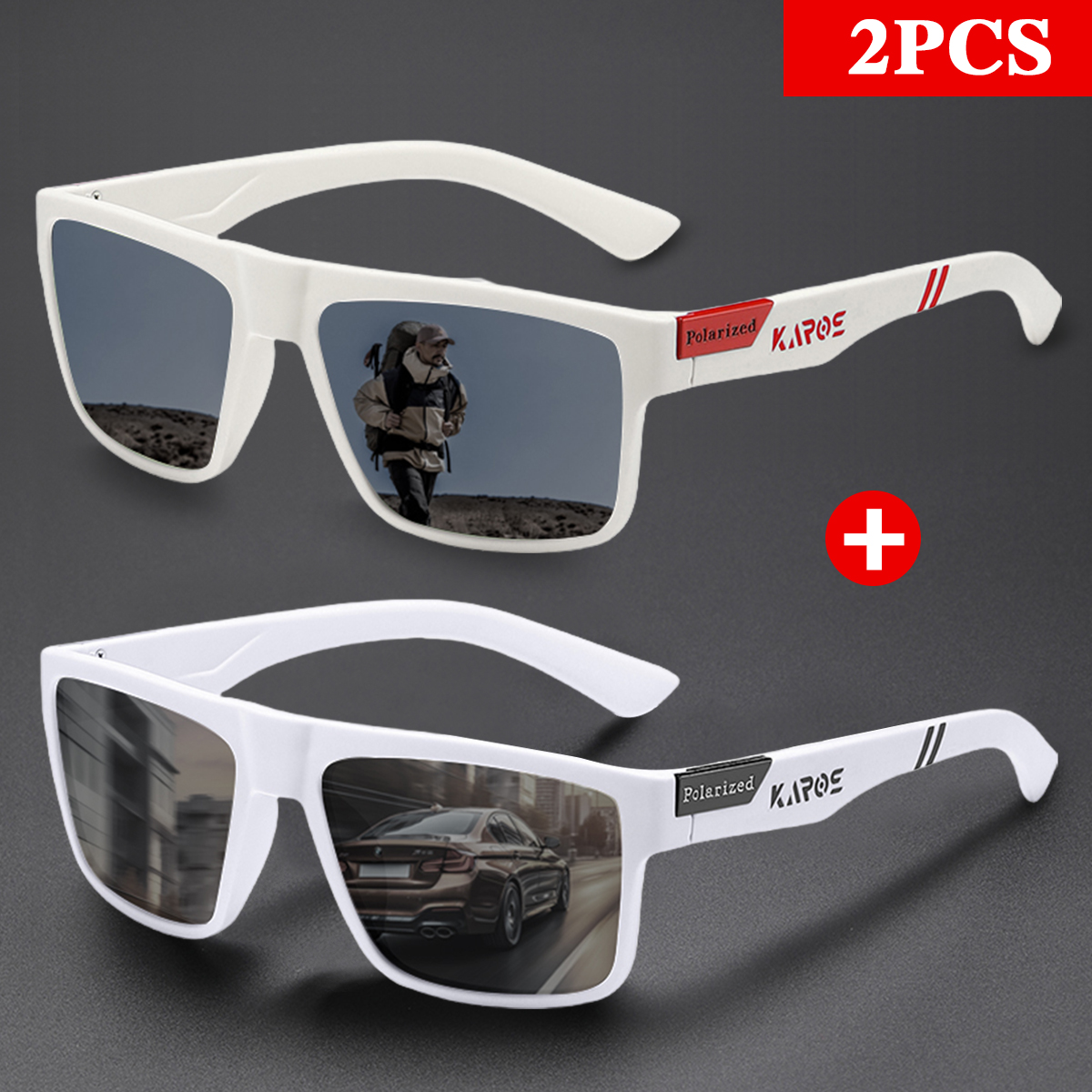 KAROS 2PCS Retro Square Polari - Fishing Sunglasses Polarized review and price